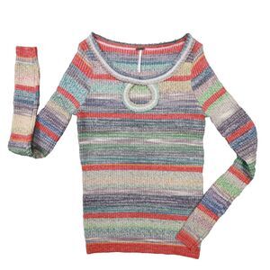 Free People Multicolor Striped Crew Neck Sweater